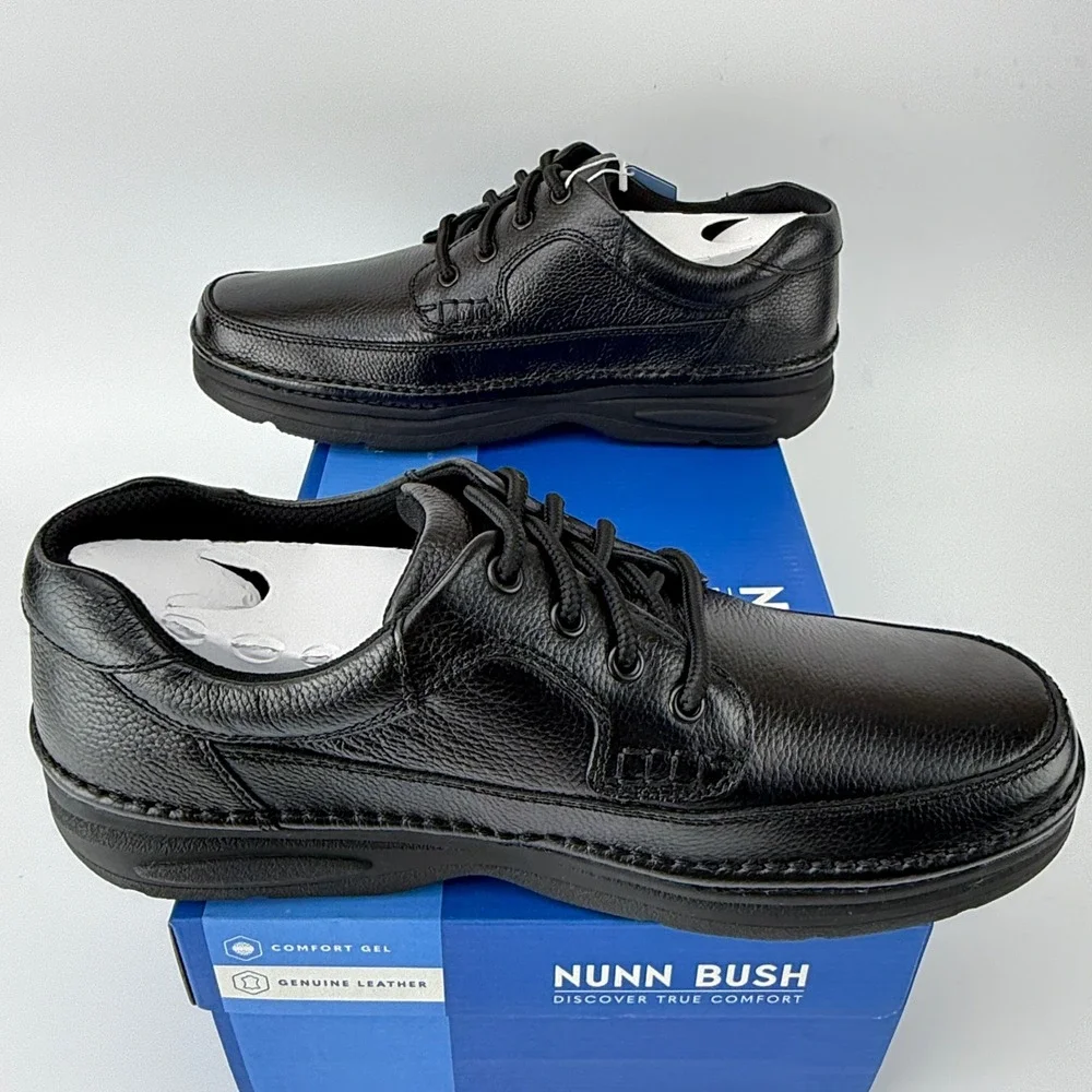 Nunn Bush Cameron Leather Comfort Gel Shoes Mens 11 M Black Tumble NIB